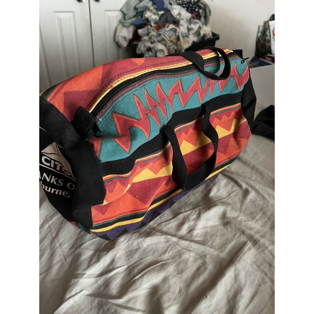 Vintage Fabriko Geometric Aztec Design Canvas  Duffle Bag 16" x 8" CITGO‎